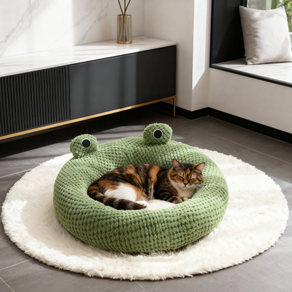 Frog-Shaped Plush Cat House