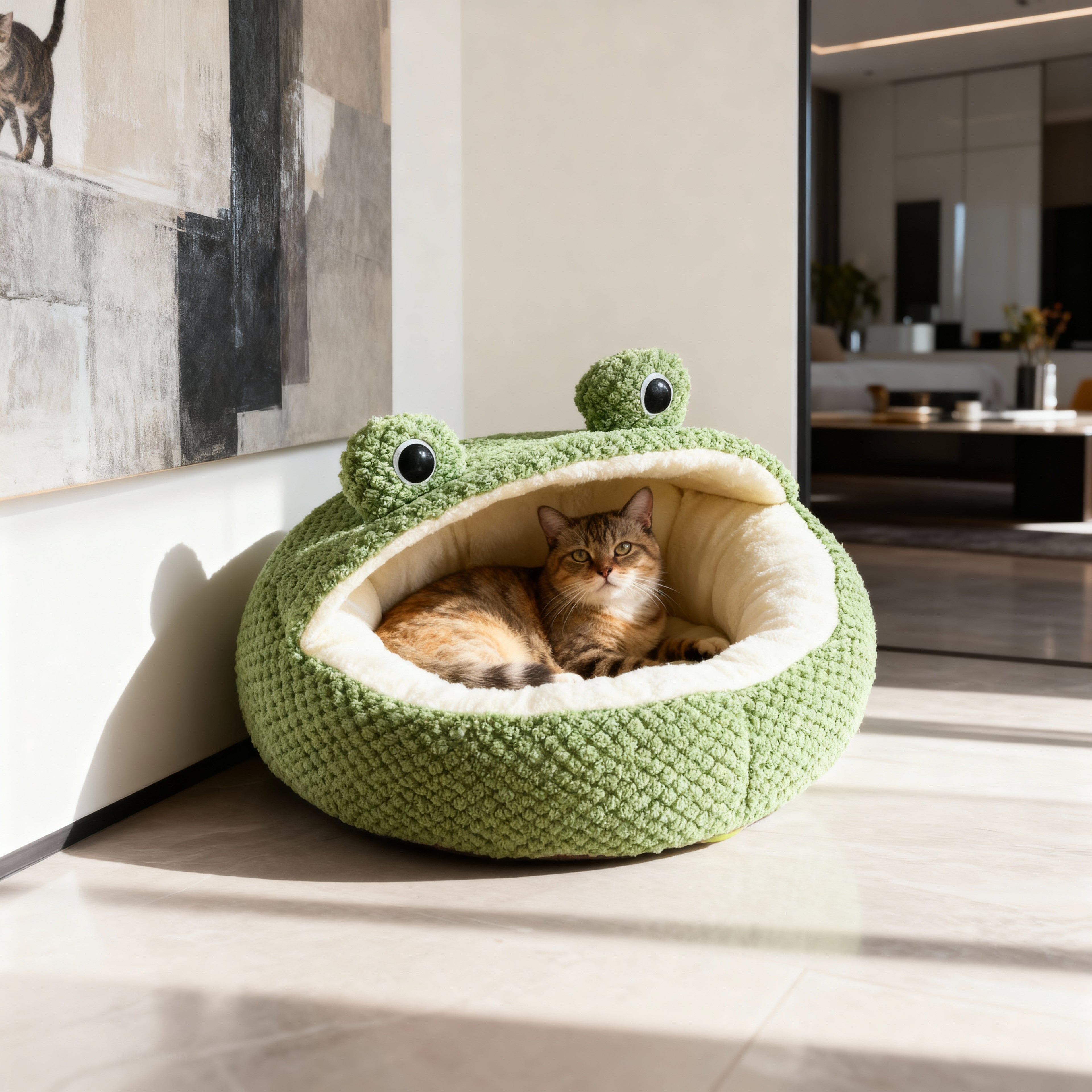 Frog-Shaped Plush Cat House