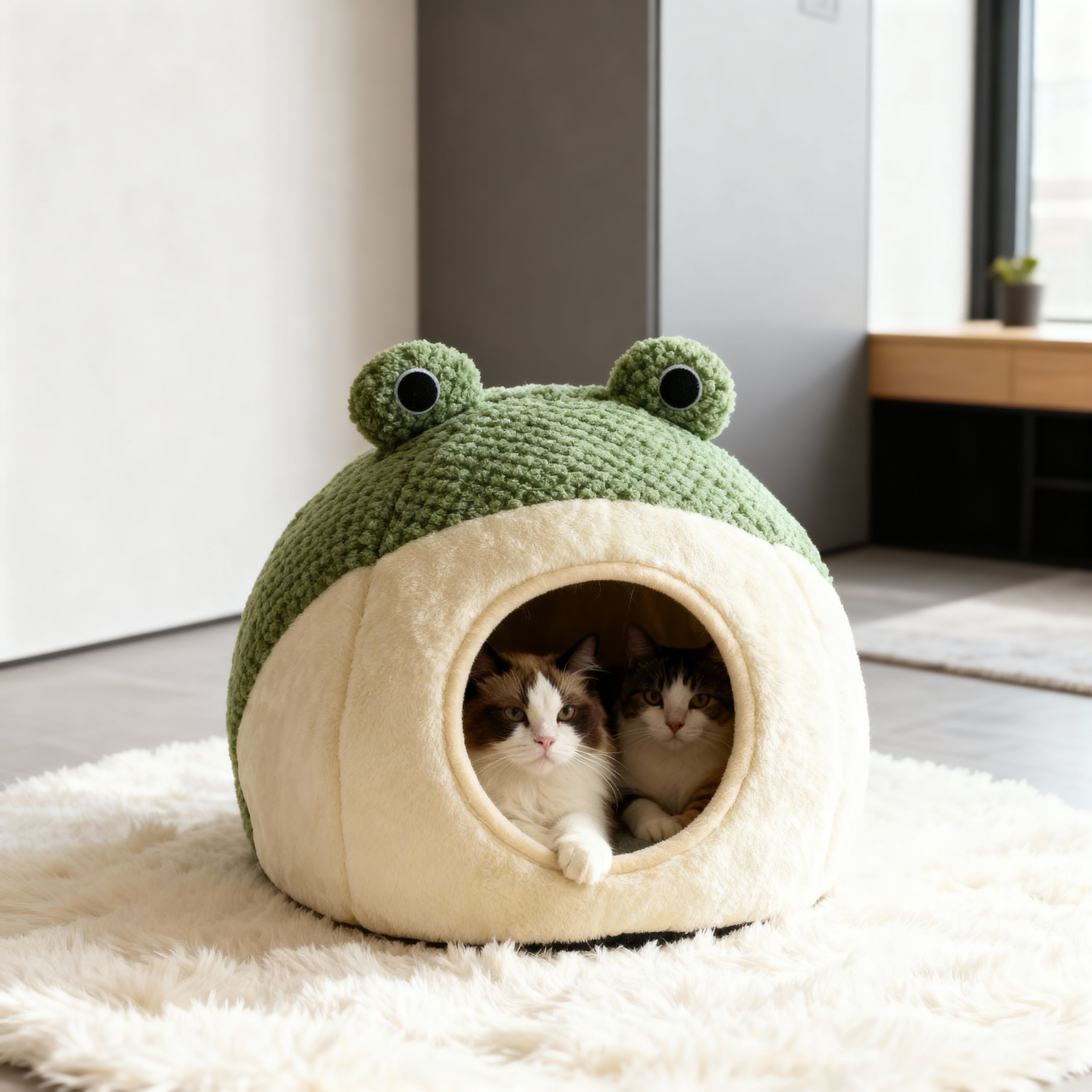 Frog-Shaped Plush Cat House