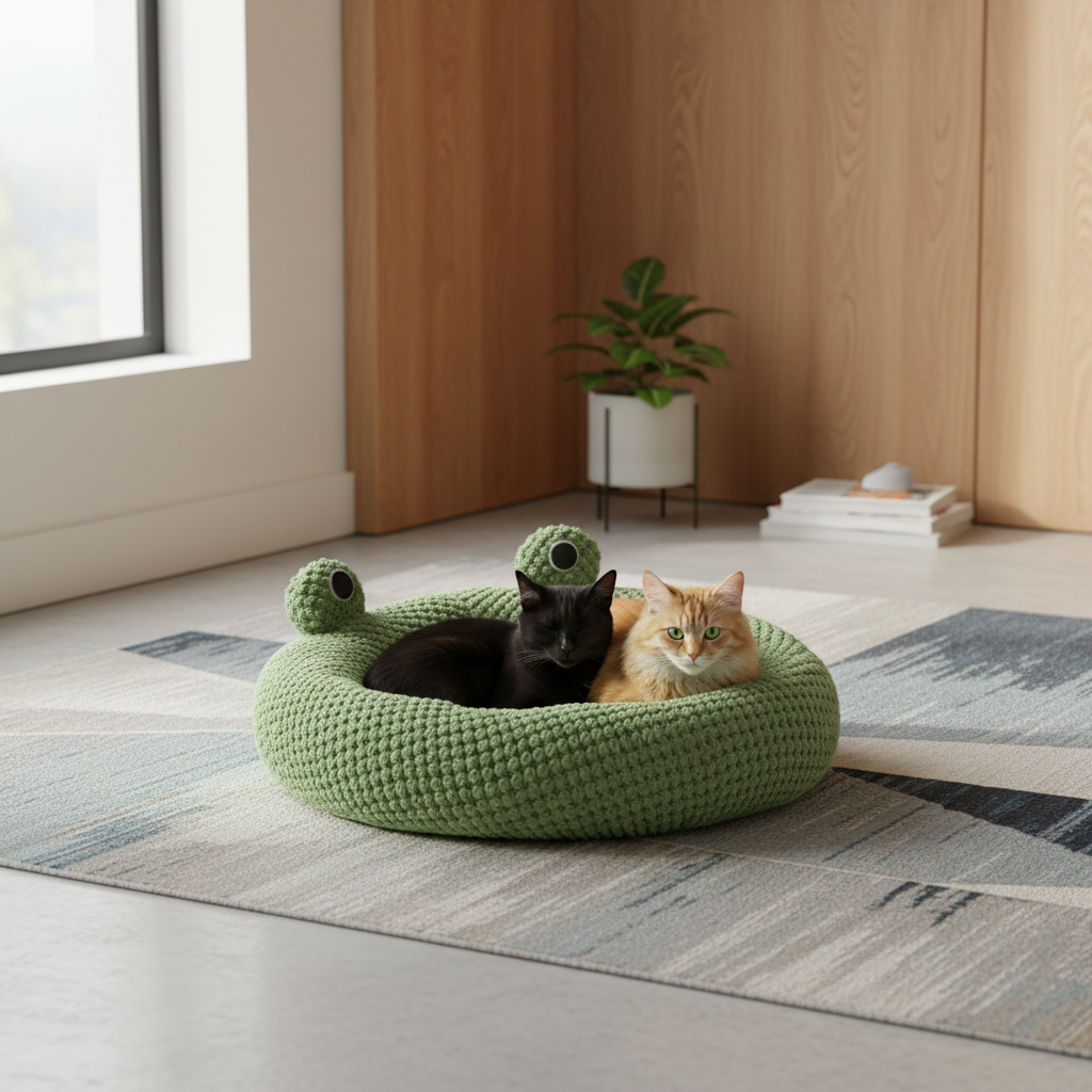 Frog-Shaped Plush Cat House