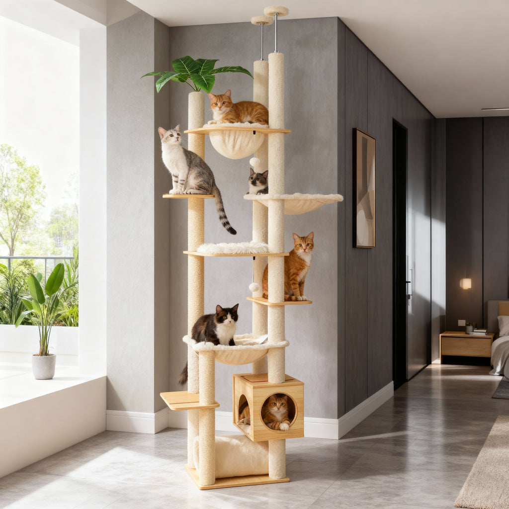 Wooden Floor-to-Ceiling Cat Tree