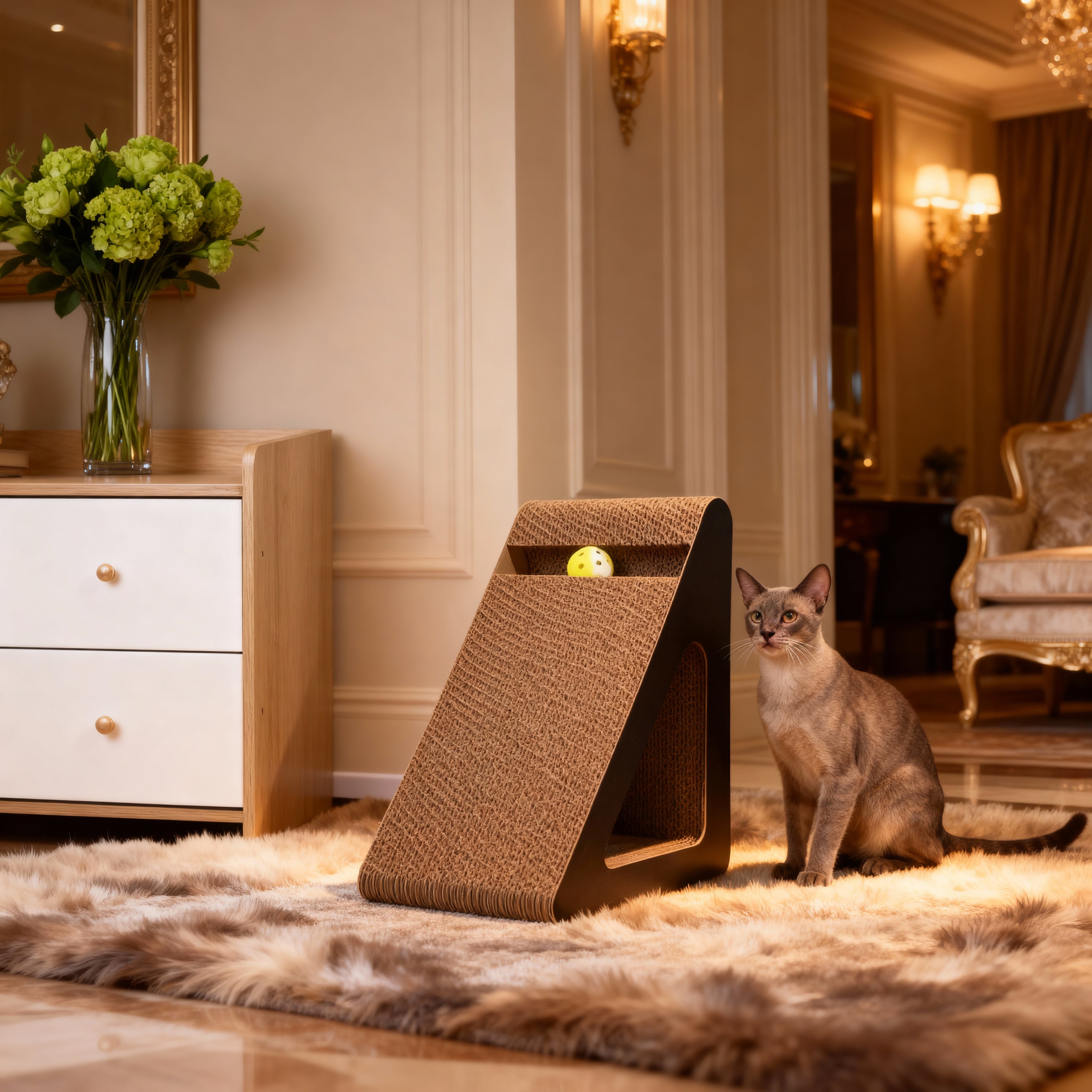 Triangle Cat Scratcher with Rotating Ball